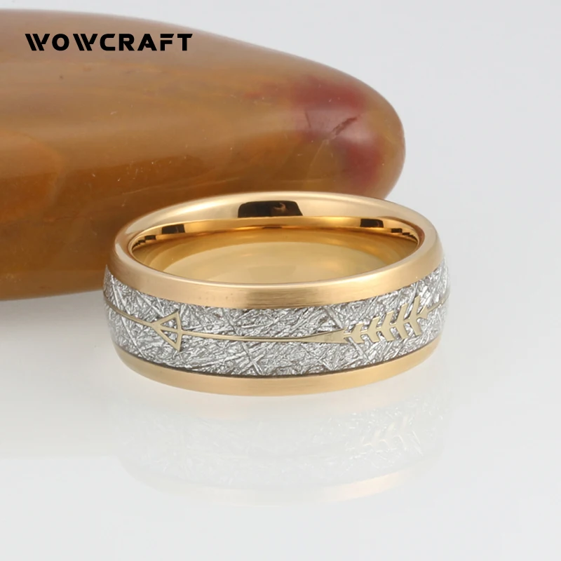 New Arrival Fashion Tungsten Luxury Jewelry Gold Band Engagement Gifts for Men Women Meteorite Arrow Inlay Wedding Rings Couple Fashion Jewelry
