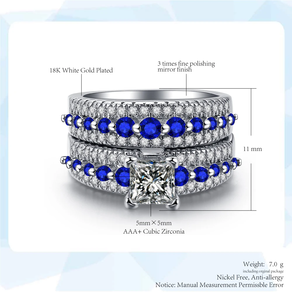 Double Fair Bridal Sets With Full CZ Stone Australian Crystal Square Claw Setting Women Rings 2018 New Jewelry DFYG023