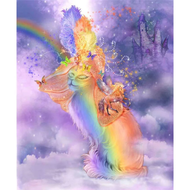 

5D Diy Diamond Painting Cross Stitch Magic Cat & Pegasus Needlework 3D Diamond Embroidery Full Round Mosaic Decoration Resin Kit