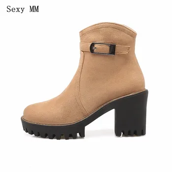 

Spring Autumn Winter Women Ankle Boots Square High Heels Woman Short Boots Shoes High Quality Plus Size 34-40.41.42.43 botas