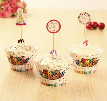 

HAPPY BIRTHDAY Cake Decoration 60PCS Picks And 60PCS Wrappers 4 Style Design Included
