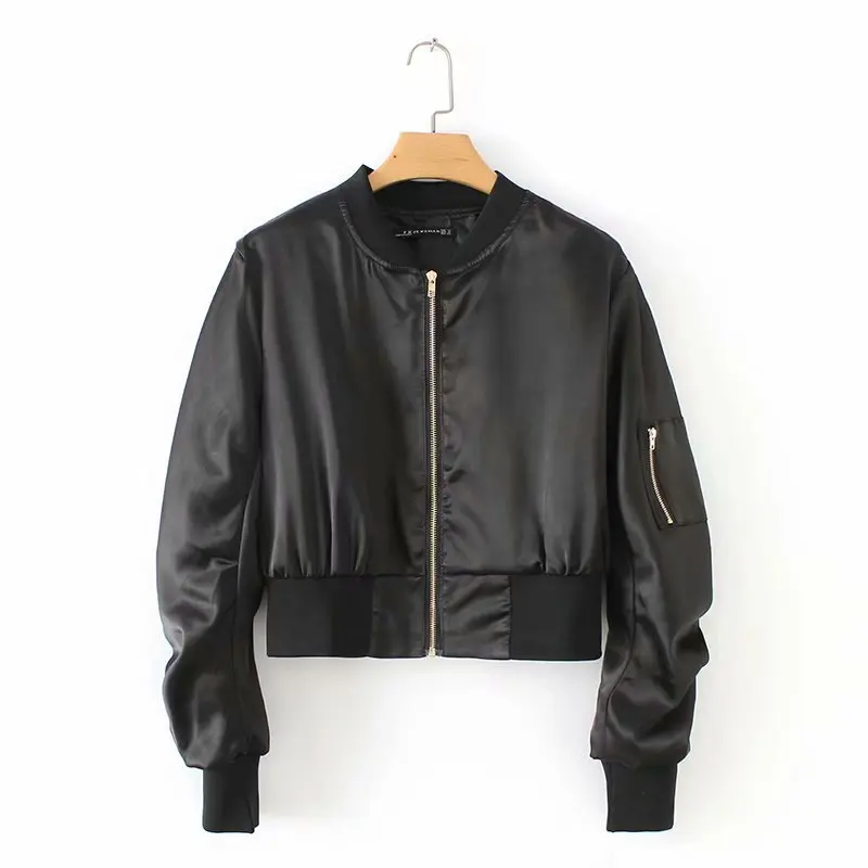 

Women 'S Bomber Jacket Long Sleeve Solid Color Cropped Outwear Cross-Border European And American Early Spring New Style Women V