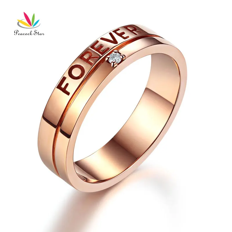

Peacock Star Matching 14K Rose Gold Forever Men Wedding Band Ring 0.02 Ct Diamonds