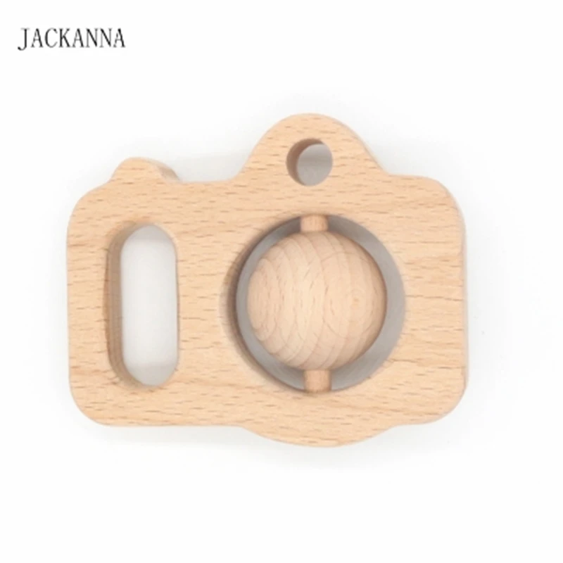 

10PCS Beech Wood Camera Teether Baby Rattle Rattling Teething Montessori Toy Safe Wooden Rattle Baby Teether Bijtring Toys