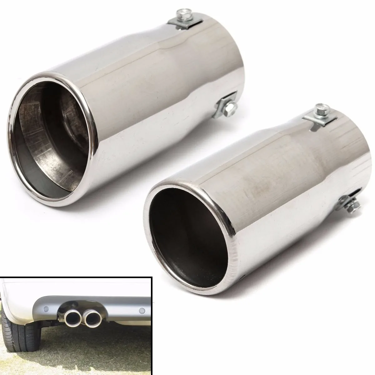 Car Auto Vehicle Chrome Exhaust Pipe Tip Muffler Steel Stainless Trim