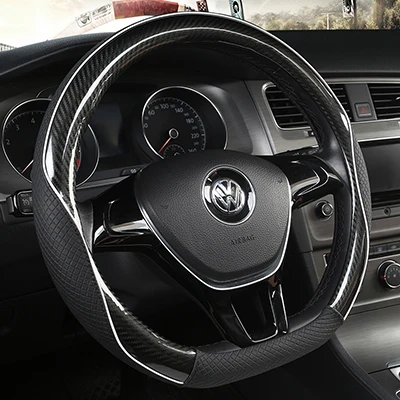 Carbon Fibre+Leather Car Steering Wheel Cover For VW GOLF 7 2015 POLO JATTA Passat Tiguan For Nissan Qashqai J11 X-trail T32 Black D Shape