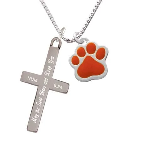 Large Orange Paw - Bless and Keep You - Cross Necklace (1)