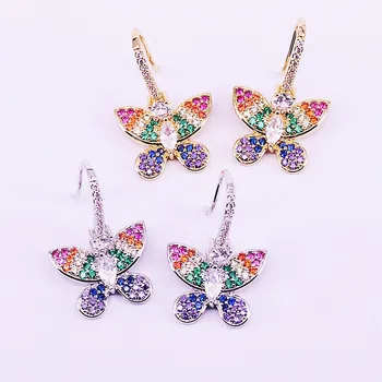 

3Pair Butterfly Dangle Women Fashion Elegant CZ Earrings Micro Pave Colorful Zirconia Earring