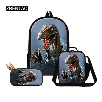 

Personalized Children School Bag Set Large Waterproof Book Backpacks 3 PCS/Set Nersury Schooler Student Bookbag Dinosaur Print