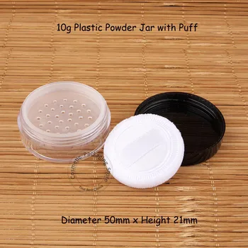 

96pcs/LOT Wholesale Empty 10g Plastic Powder Jar with Black Lid Mini Facial Cream Vial 10ml Makeup Bottle with Puff Packaging