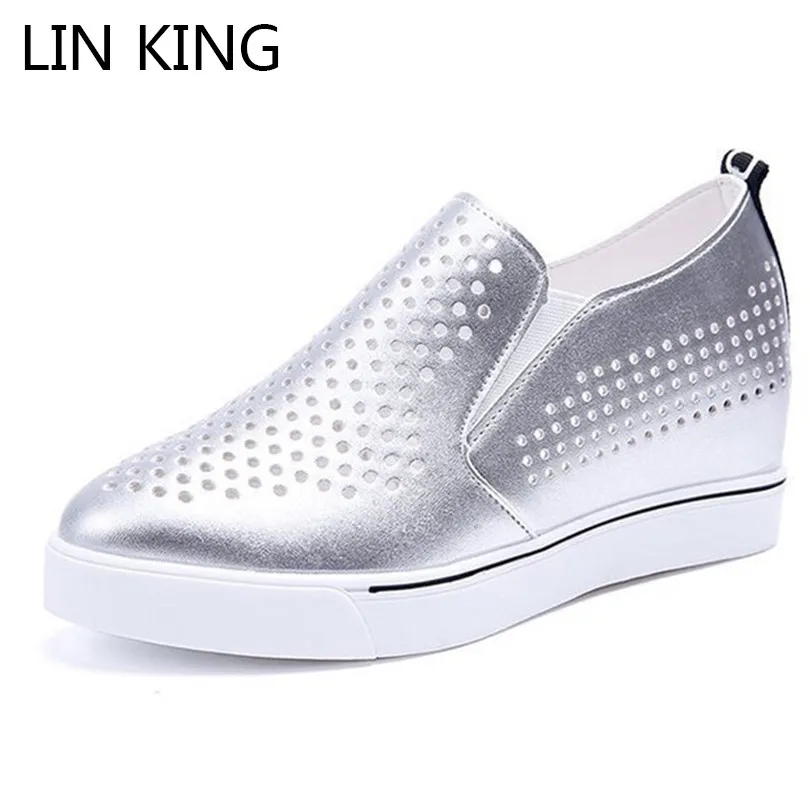 

LIN KING Breathable Summer Women Casual Shoes Height Increasing Sneakers Slip On Lazy Wedges Shoes Outdoor Thick Sole Loafers