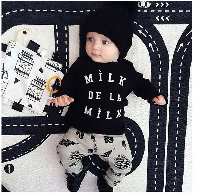 

Baby boys girls clothing unisex MILK Spring sleeved T-shirt and Pants sets 2pcs suit MILK DELA MILK Printed For 3-24Months Kids