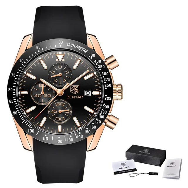 BENYAR Лидирующий бренд класса люкс для мужчин s часы Модные Бизнес Кварцевые часы для мужчин повседневное водонепроница - Цвет: gold black