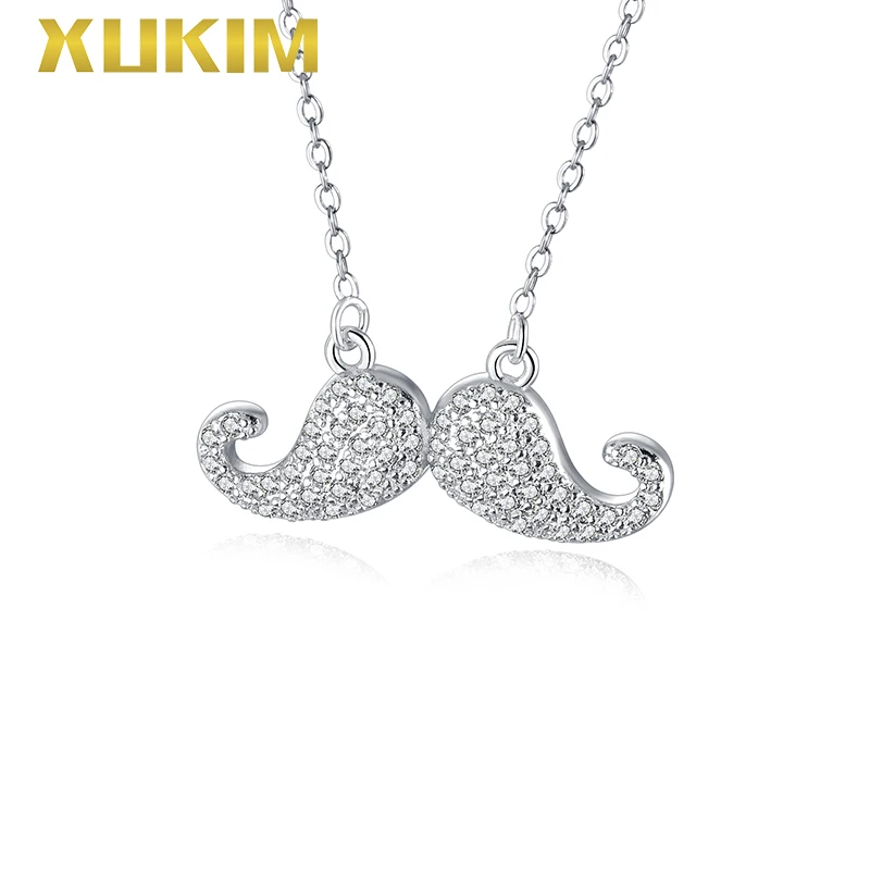 

KNO110 Xukim Jewelry sliver color pendant necklace women fasion special Beard necklaces with zircon new Clavicle gold necklace