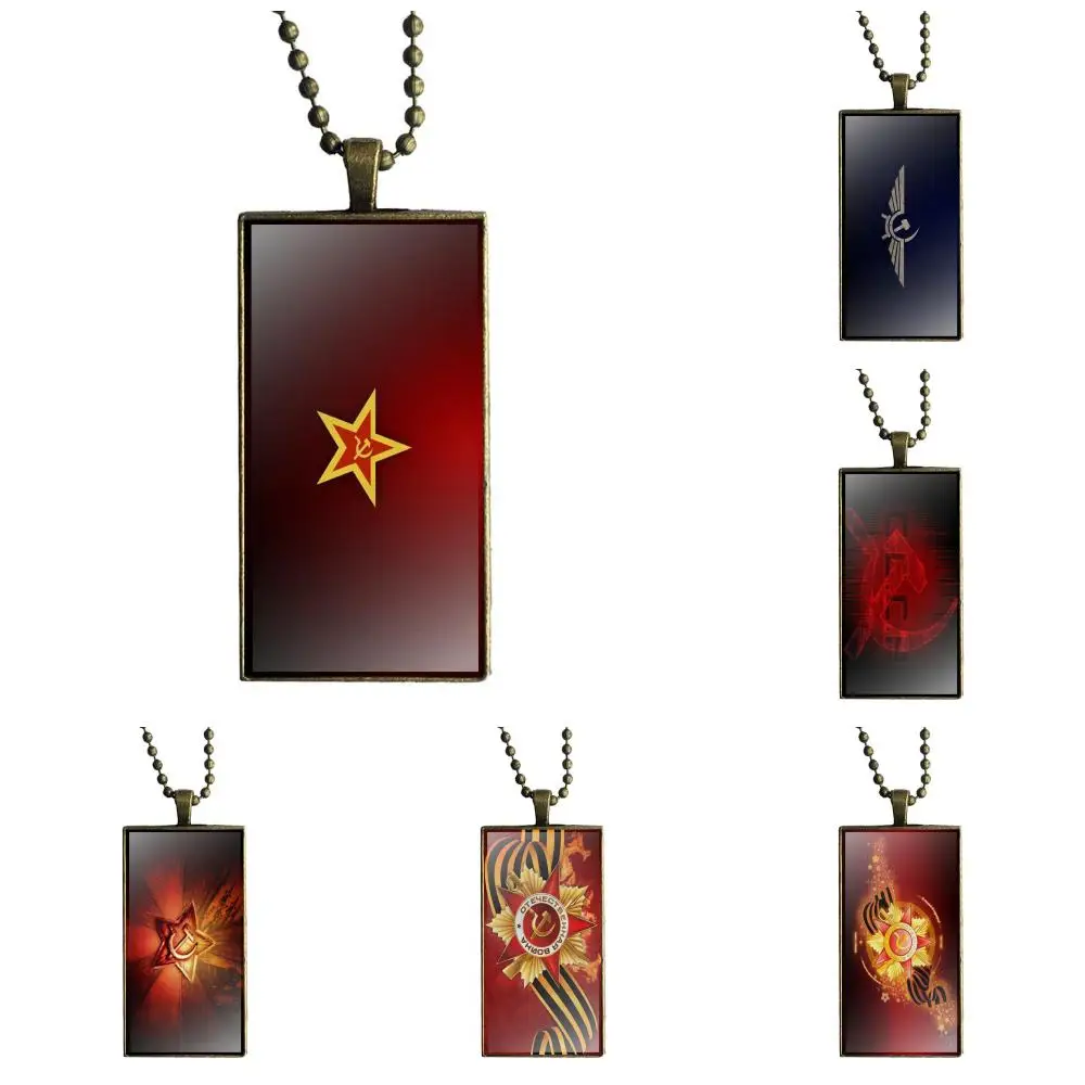 

Russia Soviet Emblem Cccp For Men Women Gift Necklace With Bronze Plated Glass Cabochon Choker Long Pendant Rectangle Necklace