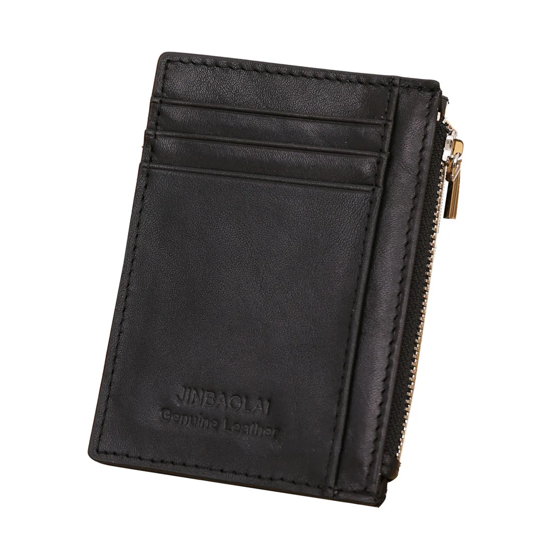 Retro Mens Leather Slim Zipper Cash Coin Pursein Coin Purses from