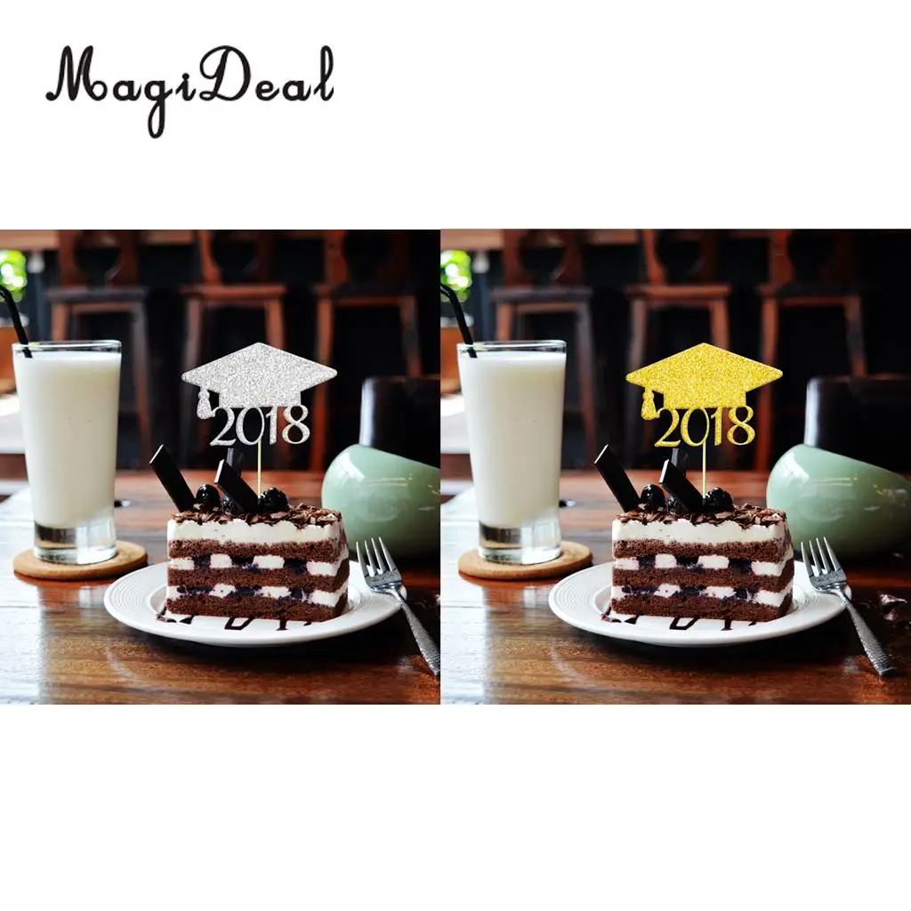 MagiDeal 20pcs 2018 Graduation Cap Cake Toppers Grad Party Cupcake Picks Decorations