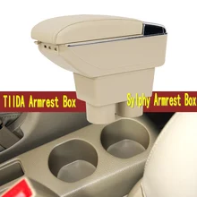 For Nissan Sylphy TIIDA Armrest box central Store content Storage box with cup holder ashtray decoration with USB interface