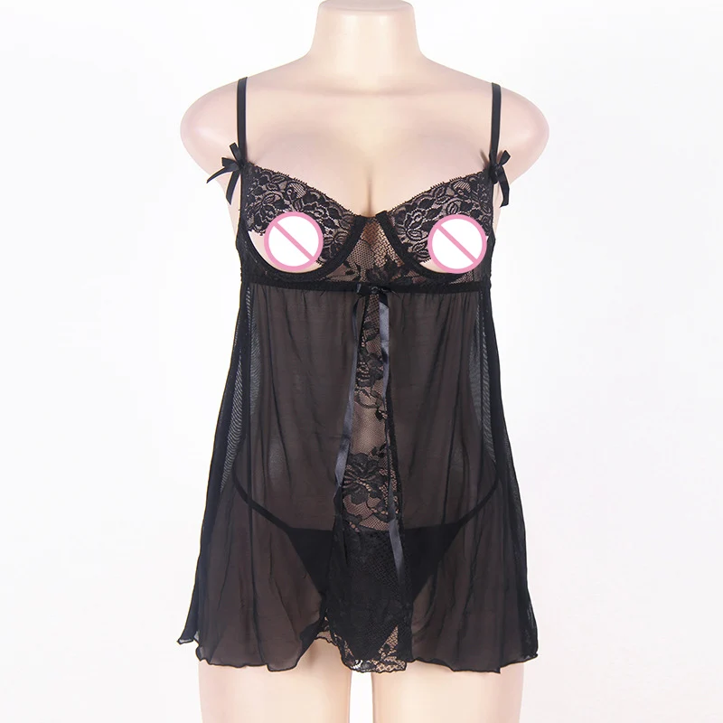 Hot selling sexy underwear for women open cup plus size lingerie with Dress + G string sexy toys erotic costume Baby Dolls H7052