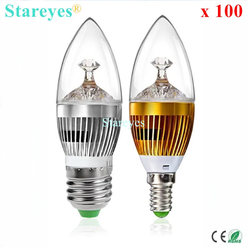 

100 pcs Dimmable 3W 4W 5W E14 E27 High Power LED Candle Light Droplight Bulb Ceiling chandelier spotlight lamp lighting