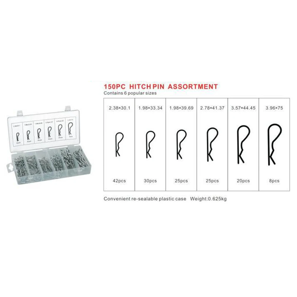 

150pcs Wave Shape Assortment Steel Plated Tractor Home Multipurpose Fasten Pins Set Split Cotter Hardware Clips With Case R Type
