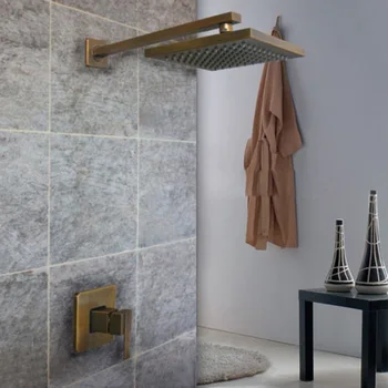 

Antique Brass Concealed Install Rainfall Shower Faucet 8-inch Brass Shower Head + Mixer Valve + Brass Shower Arm
