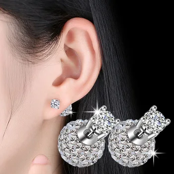 

100% 925 sterling silver shiny fashion crystal Shambhala stud earrings for women wholesale jewelry birthday gift drop shipping