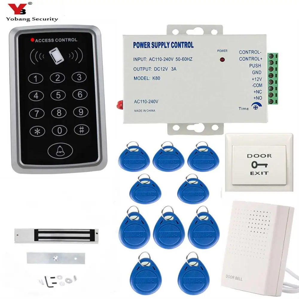 Yobang безопасность 125 кГц RFID Клавиатура система контроля допуска к двери дверной замок управление Лер дверной шкафчик и открытый+ источник питания+ дверной Звонок - Цвет: T163