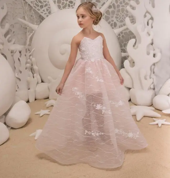 

Elegant Vestido de Primera Communion Romance Lace Up Off The Shoulder Lace Appliques Soft Tulle Ball Gown 2-16 Year Old