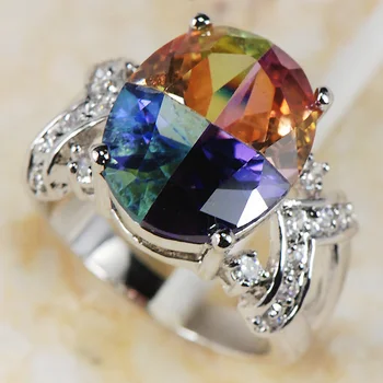 

Rainbow Mystic Crystal Zircon Crystal Women 925 Sterling Silver Ring R182 Size 6 7 8 9 10 11
