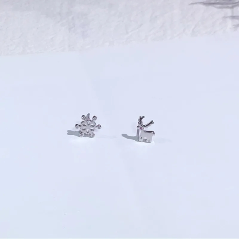 

Fresh Snowflake Earrings Jiboux Real 925 Sterling Silver Simple Designer Asymmetric Reindeer Shape Earrings Stud