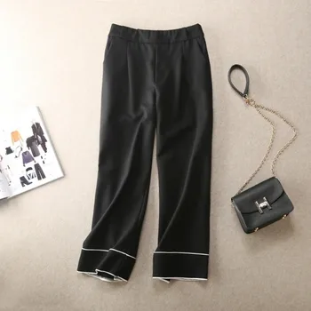 

European And American Fashion Real 2019 New Style Women Simple Solid Color High Waist Wide Leg Pants
