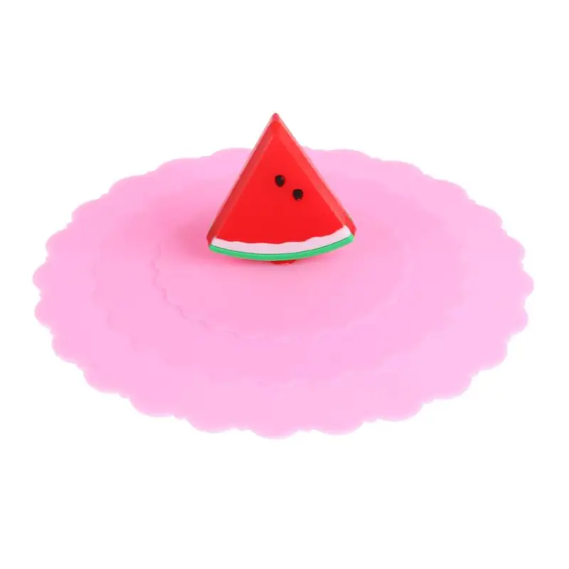 Пылезащитная многоразовая силиконовая крышка для чашки с милыми мультяшными фруктами крышка для чашки с теплоизоляцией крышка для чашки уплотнительная крышка аксессуары для питья - Цвет: Розовый