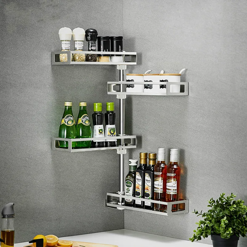  Corner rack kitchen storage rack 304 stainless steel seasoning rack wall hanging rotating seasoning - 32919336428