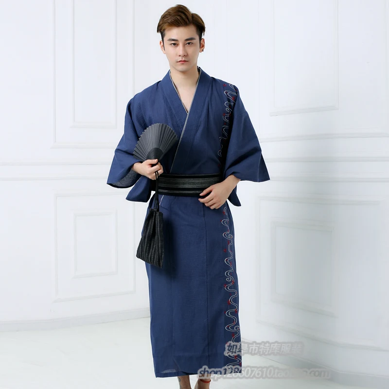 Зимнее мужское традиционное японское кимоно с Obi, мужское плотное хлопок, халат Yukata, мужской банный халат, кимоно, пижама A52604