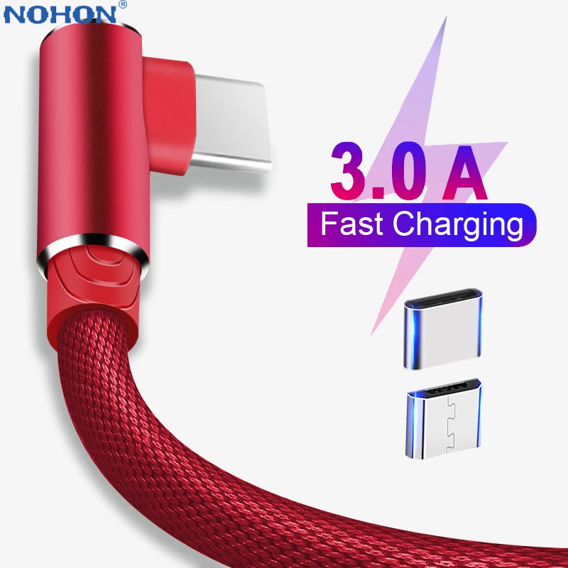 

1m 2m 3m 90 Degree Micro USB C Type C Cable Charger Wire For Samsung Huawei Xiaomi USB-C USBC Type-C Long Fast Charge Data Cord