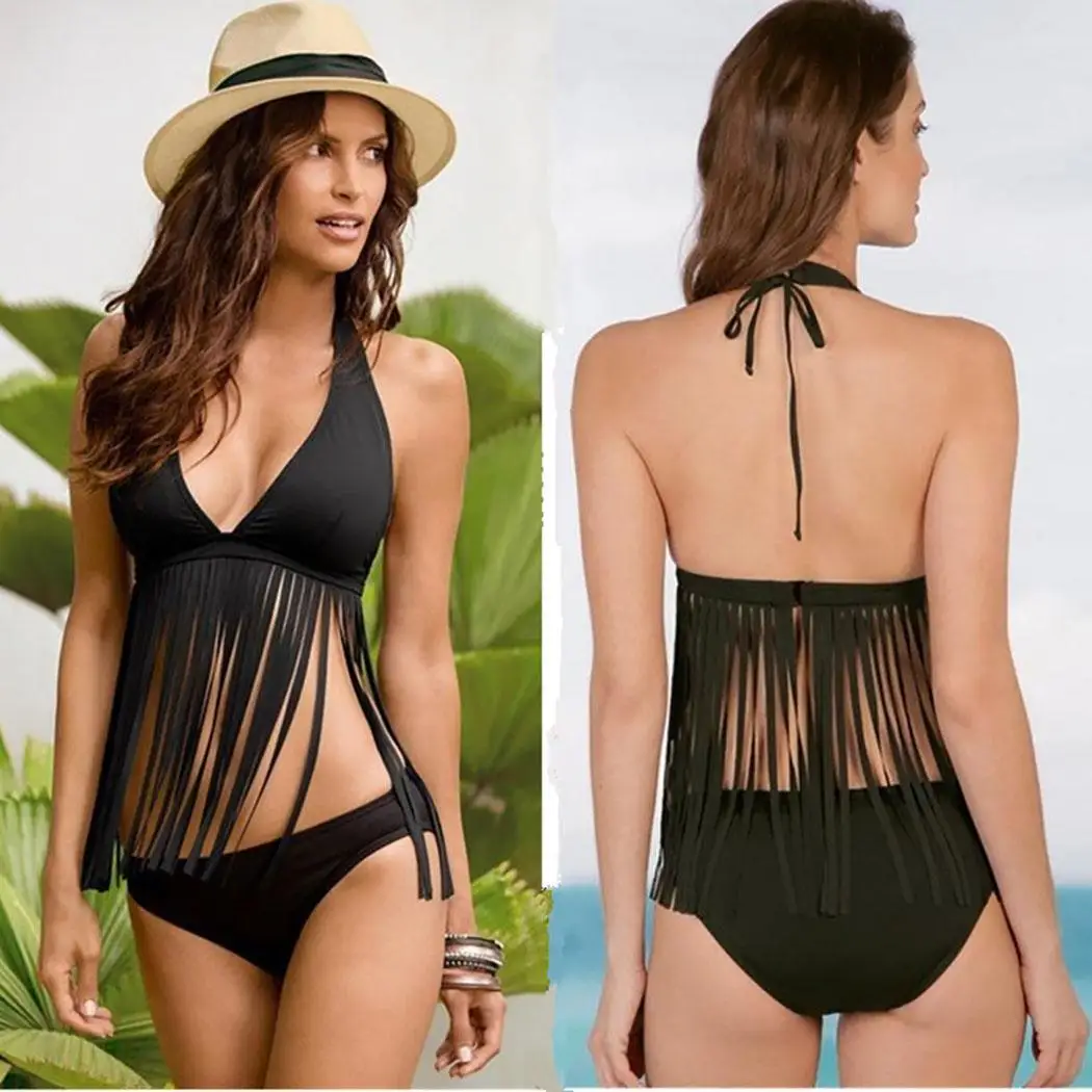 Women Fashion Beachwear Halter Bikini Split Beach Vacation Swimming Swimsuit Open Back All seasons Solid |