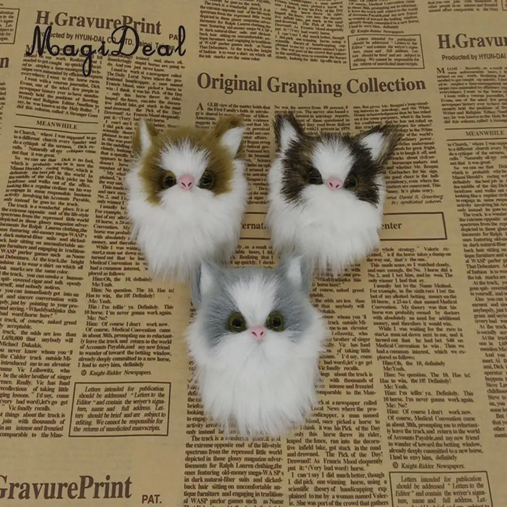 MagiDeal Small Cute Cat Model Simulation, Animal Plush Doll Brooch, Creative DIY Cellphone Shell Accessory, Kids Toy