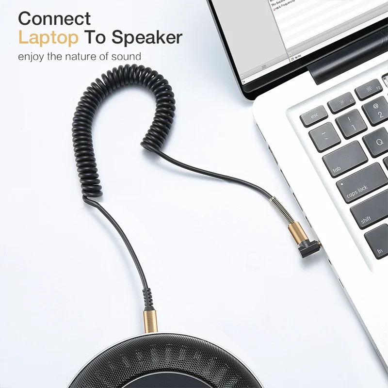 

3.5mm Jack Audio Cable 3.5 Male to Male Cable Audio 90 Degree Right Angle AUX Cord Spring Cable for Car Headphone MP3/4 Aux Cord