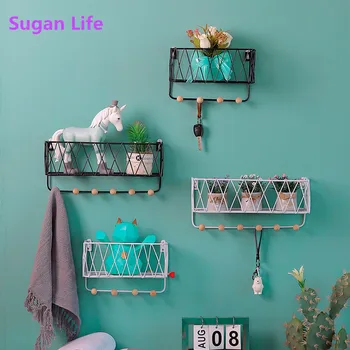 

Creative Simple Nordic Wrought Iron Grid Wall Shelf Ornaments Home Wall Hook Wall Mounted Storage Rack Decoration Housekeeper