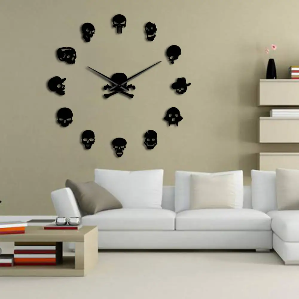 Cena Różne czaszki DIY Horror Wall Art Giant zegar ścienny duża igła bezramowe głowice Zombie duży zegar ścienny Halloween Decor