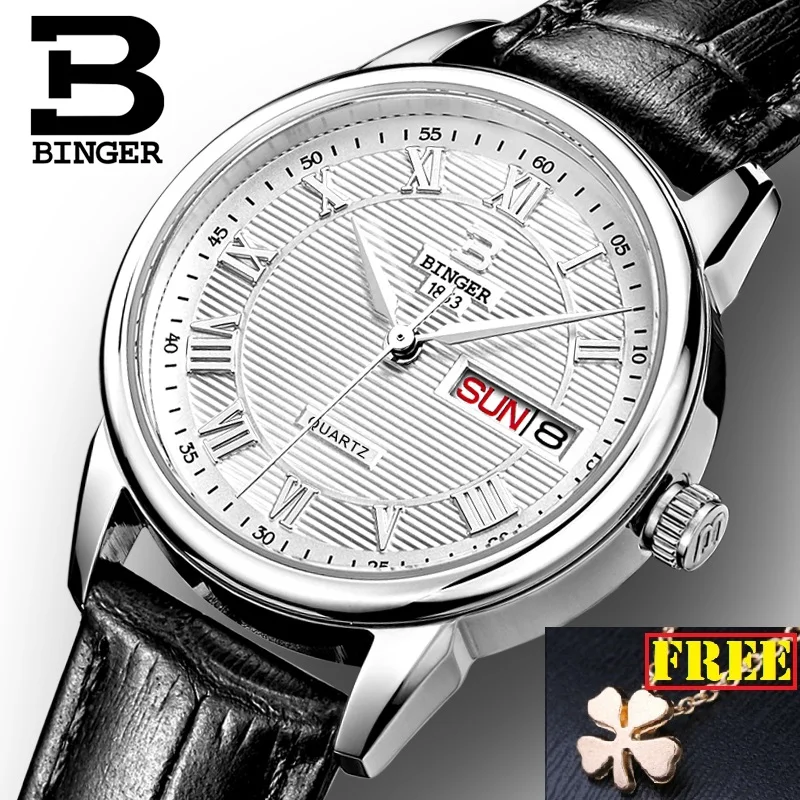 

Switzerland Binger watches women fashion luxury sapphire watch ultrathin quartz Auto Date leather strap Wristwatches B3037G-1