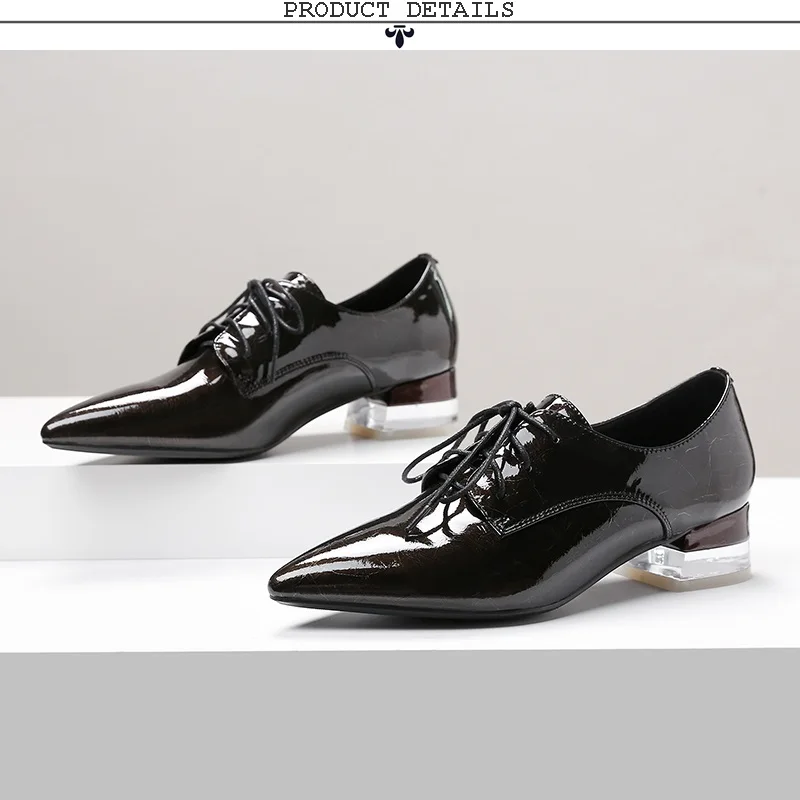 ZVQ woman shoes spring new concise casual patent leather pointed toe woman pumps outside mid heels cross-tied ladies shoes