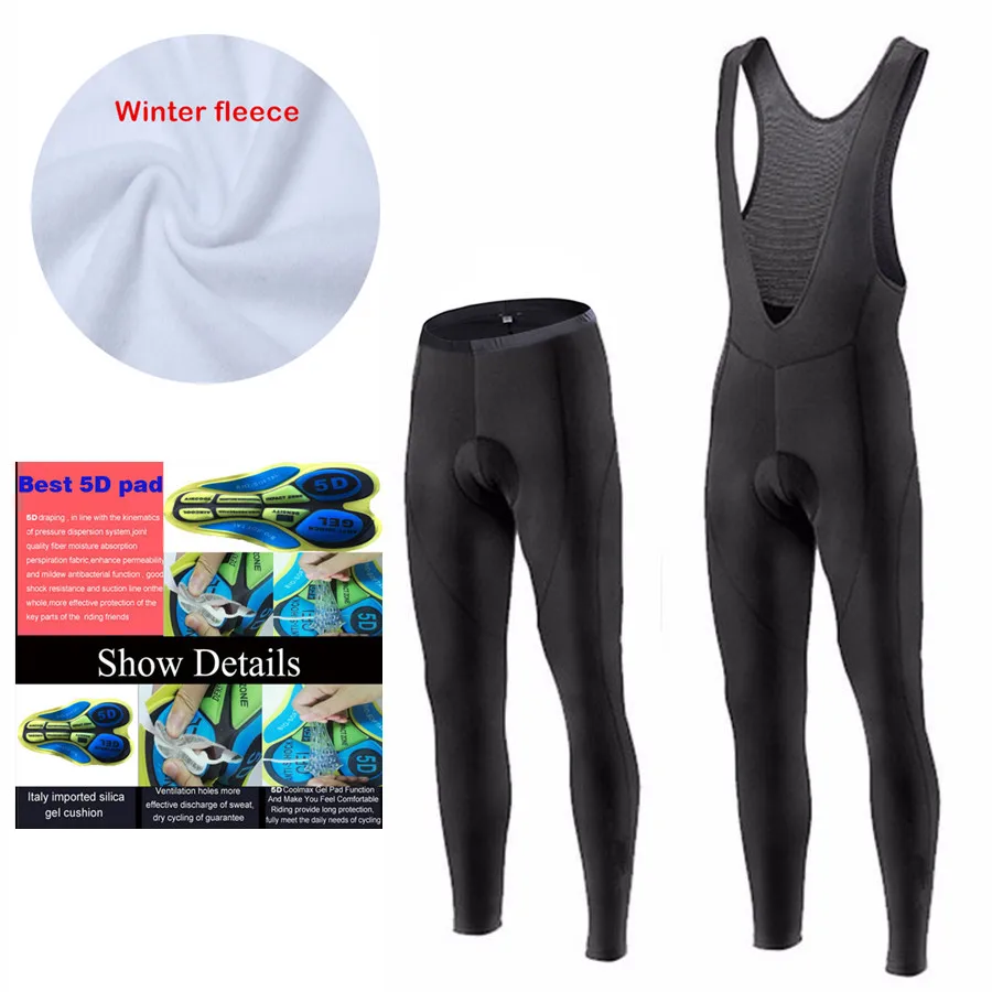 

2019 Winter Cycling Pants Men Women Thermal Fleece Bib Pants 5D Gel Pad Long Cycling Tights Black Bike Trousers Ropa Ciclismo