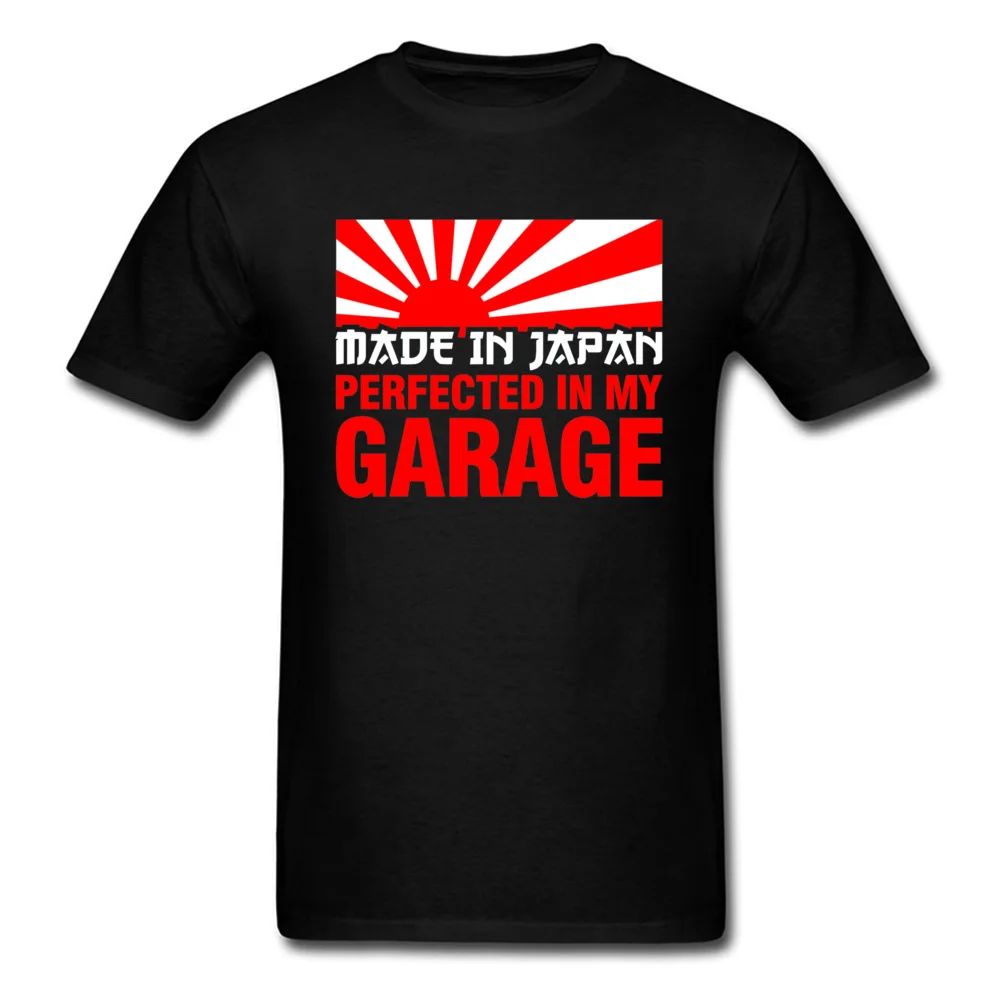 

Japanese Style T-shirt Men T Shirts Slogan Tshirt Made In Japan PERFECTED IN MY GARAGE Car Lover Tops Black Tees Cotton Fabric