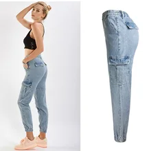 Casual Boyfriend Jeans for Women Sport Harem Pants Loose High Waist Cargo Jeans Plus Size Denim Pants