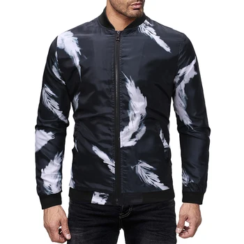 

Casual Men'S Winter Jacket Feather Printing Jacket Men Coats Male Outerwear Slim Fit Overcoat XXXL