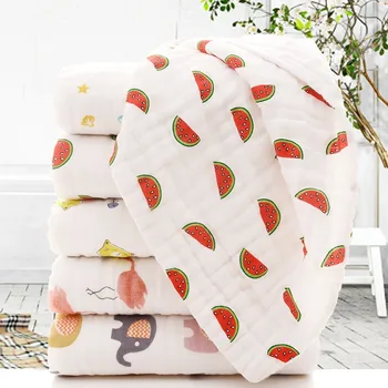 

110*115 Newborn Baby Blanket Baby Boys Girls Six-Layer Gauze Bath Towel Blanket Cartoon Print Pattern Blanket Swaddling Blanket