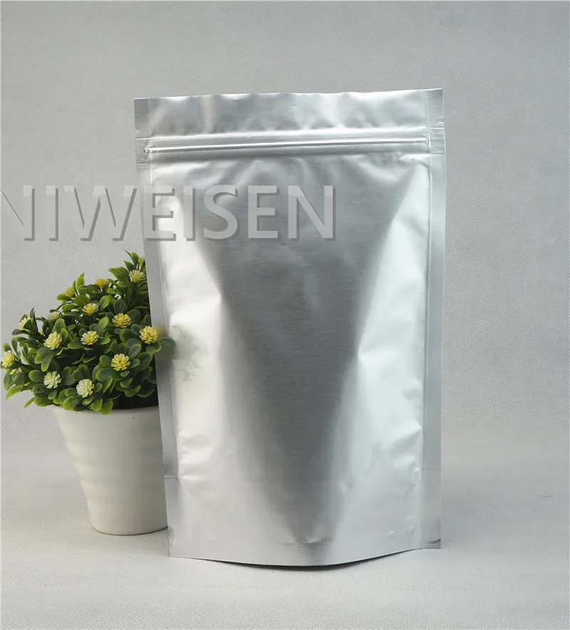 12x20 см 100 шт Reclosable Stand up Чистая Алюминиевая фольга zipLock мешки серебристо-белый