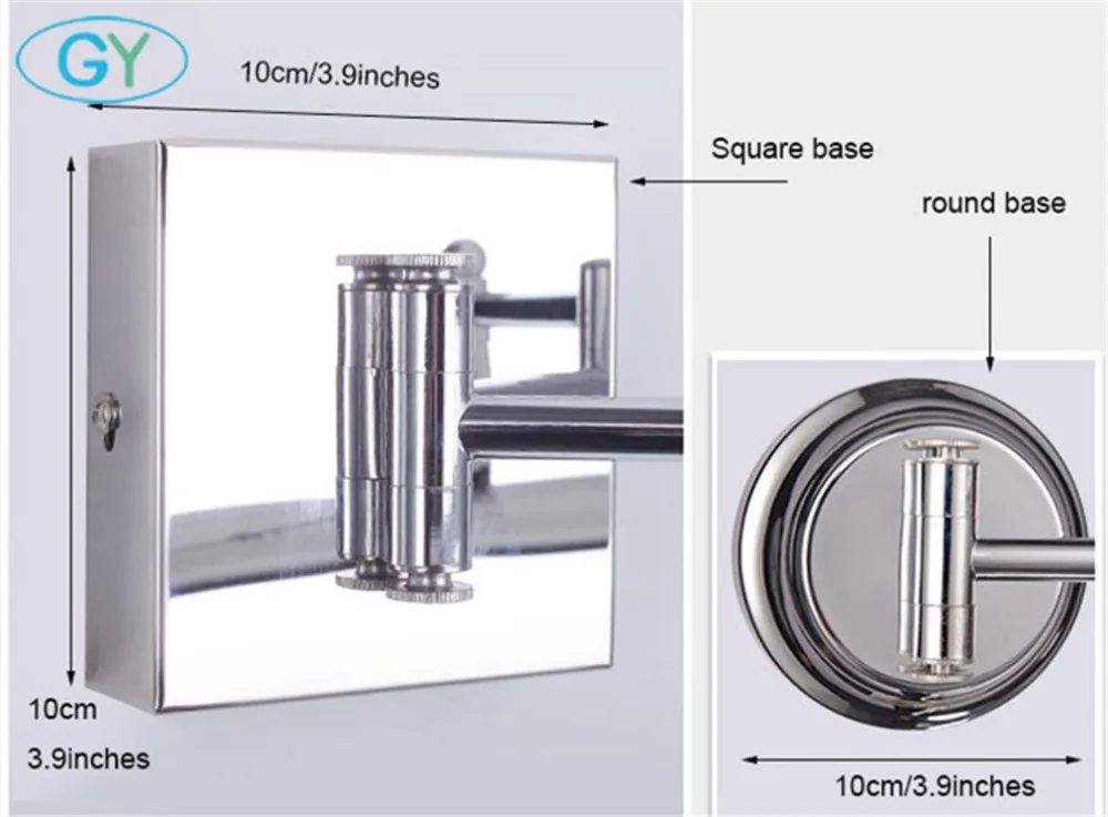Современный светодиодный светильник с квадратным основанием D10cm, промышленный Складной поворотный кронштейн, зеркальный светильник для ванной комнаты, ampoule miroir coiffeuse